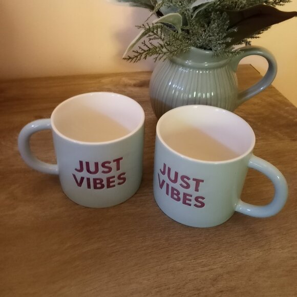 Room Essentials  "Just Vibes" Ceramic 16oz Mugs, Set of 2 - Picture 1 of 9